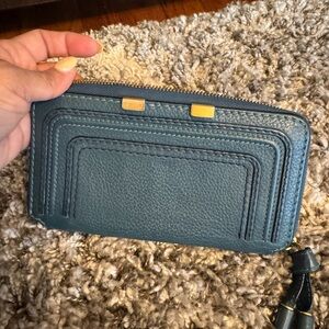 Teal Leather Wallet with Gold Accents